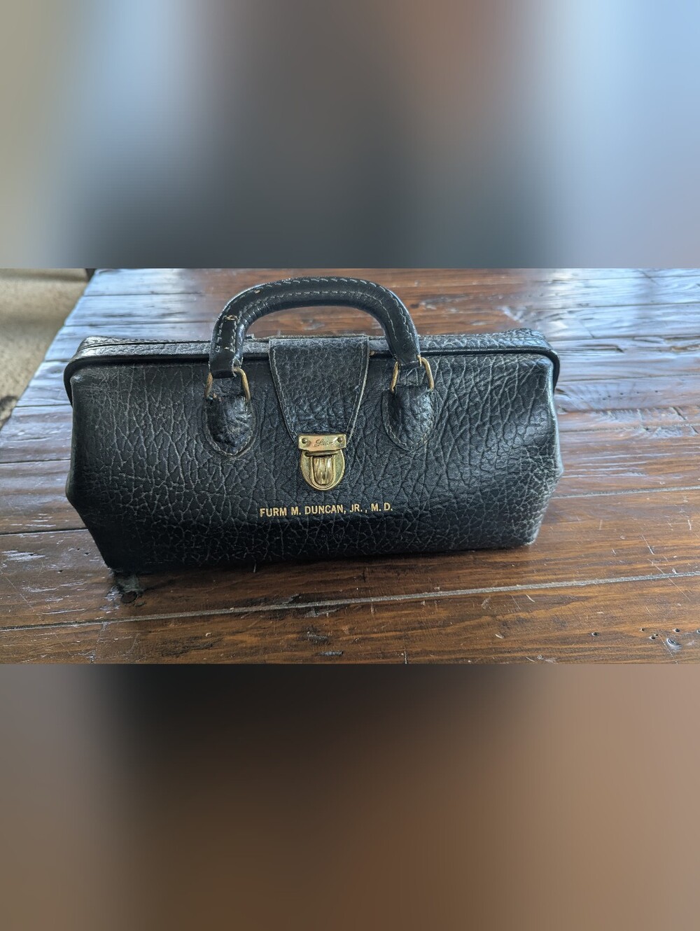 1930 Vintage Lilly Black Doctor's Bag with Gold Hardware
